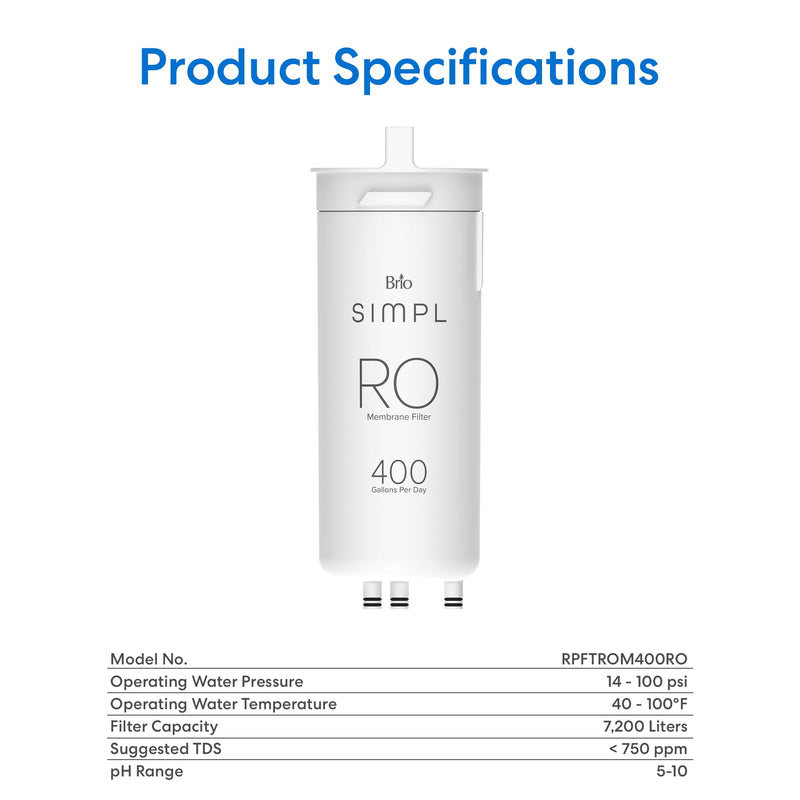 Brio RPFTROM400RO Reverse Osmosis RO Replacement Membrane Filter for Brio SIMPL TROM400STD Under Sink Water Filter System