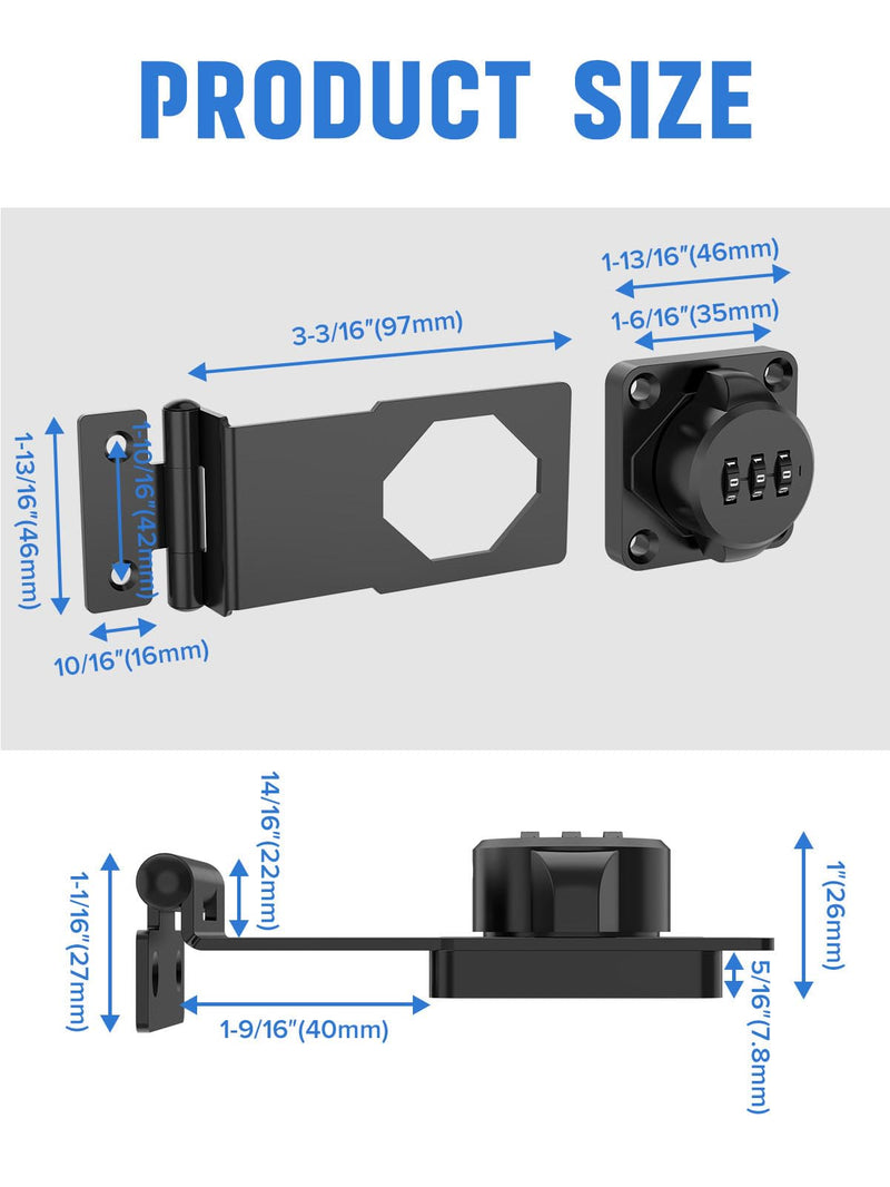 Cabinet Password Hasp Locks, 90 Degree Barn Door Lock, Household Security Combination Latch Lock for Locker, Fence, Bathroom, Outdoor, Garden (Black-2PCS) Black-2PCS