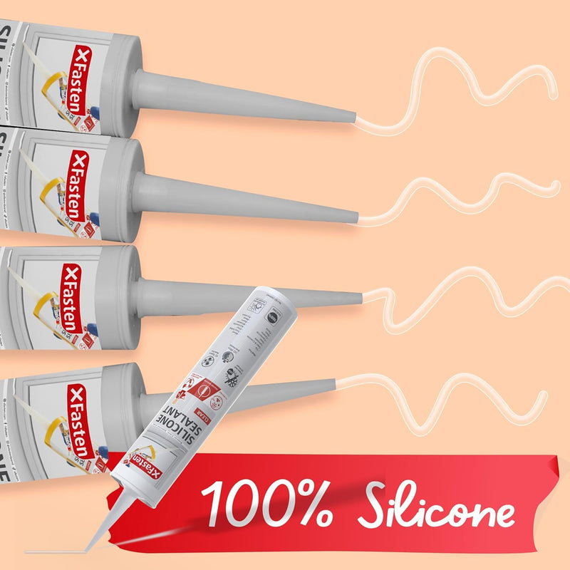 XFasten Clear Silicone Caulk Neutral Cure 10.1 oz – 100% Waterproof Silicone Sealant, Crack and Shrink Resistant, Low Odor, Strong Adhesion Caulking for Kitchen, Bath, Window, Shower, Outdoor Use Single Pack (10.1 oz)