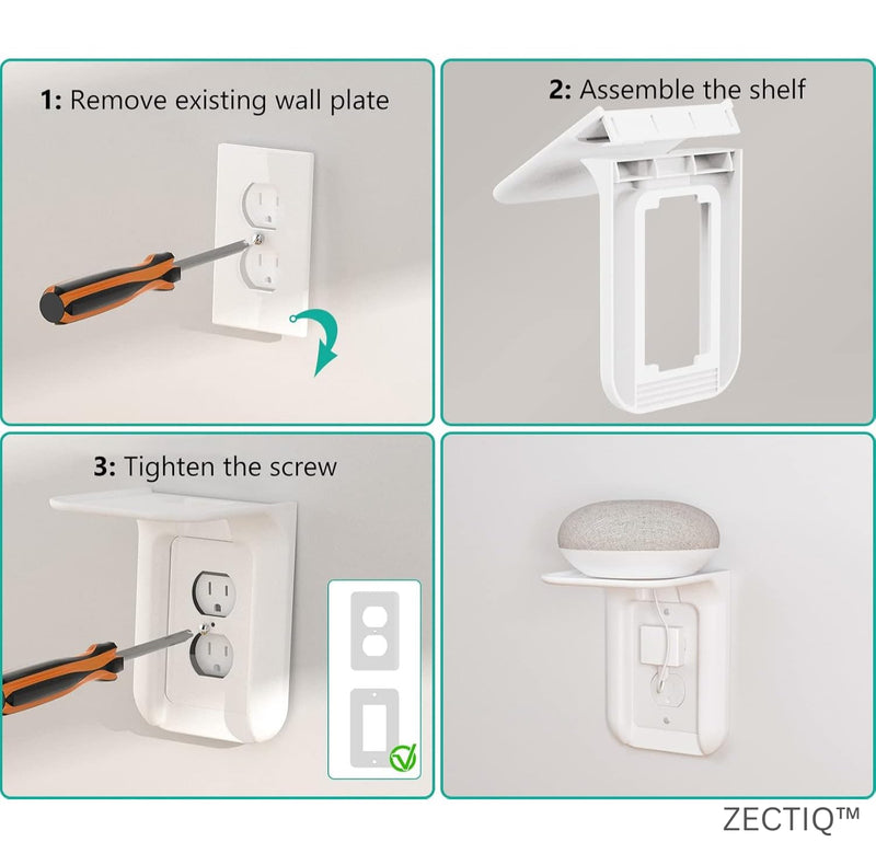Wall Outlet Shelf Mount – Space-Saving Bathroom Organizer for Alexa, Toothbrushes and Power Tools. Supports upto10lbs, Renter-Friendly, Perfect for Bathroom Essentials & Home Décor.
