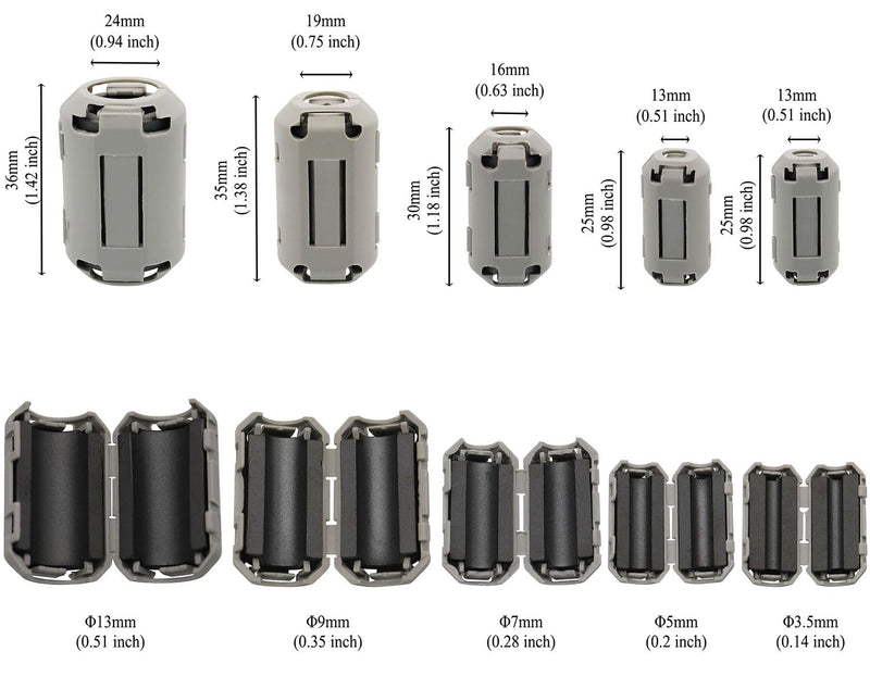 15Pcs 13mm Grey Clip-on Ferrite Ring Core RFI EMI Noise Suppressor Anti-Interference Cable Clip for Telephones Tvs Speakers Radio Audio Equipment Noise Suppressor Video Cable Power Cord