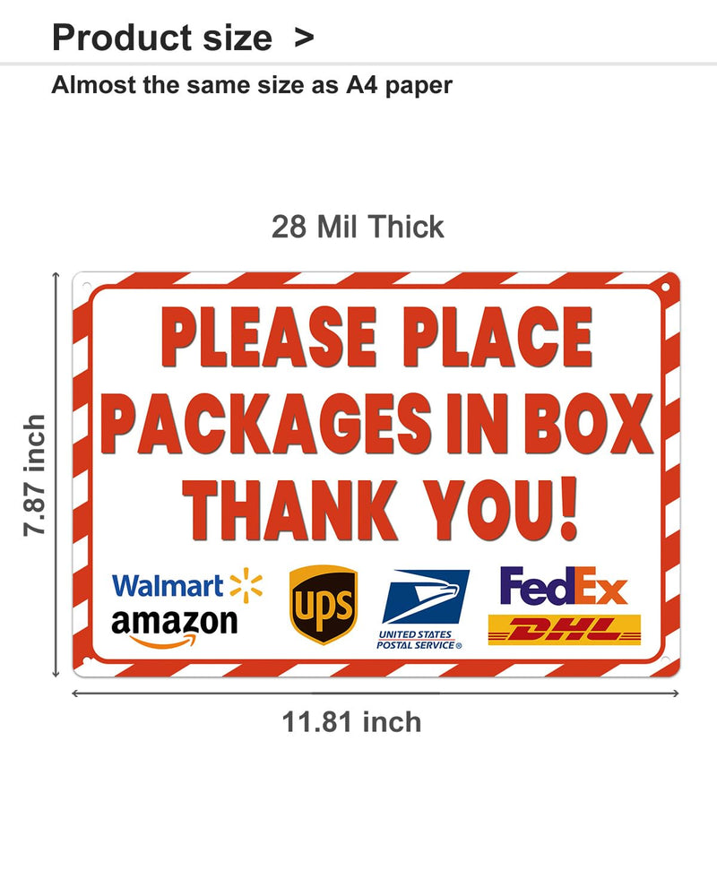 ALKB 8x12 Inch Rust-Free Aluminum Package Delivery Sign for Outdoor Use - Please Place Packages in Box Thank You - Delivery Signs for Packages, Delivery Box Box Sign