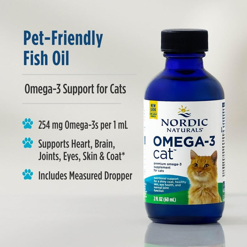 Nordic Naturals Omega-3 Cat, Unflavored - 2 oz - 304 mg Omega-3 Per One mL - Fish Oil for Cats with EPA & DHA - Promotes Heart, Skin, Coat, Joint, & Immune Health - Non-GMO