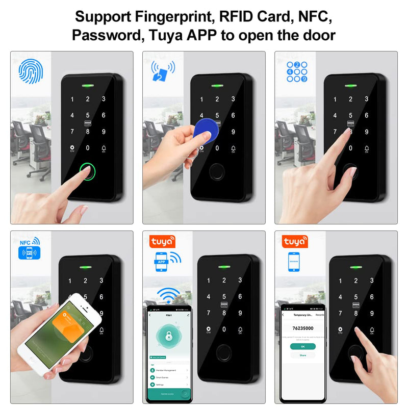 Bluetooth Tuya Door Access Control System Kit IP68 Waterproof RFID Keypad NFC Fingerprint Password Lock + Power Supply +10pcs Keyfobs (Without Lock) Without Lock