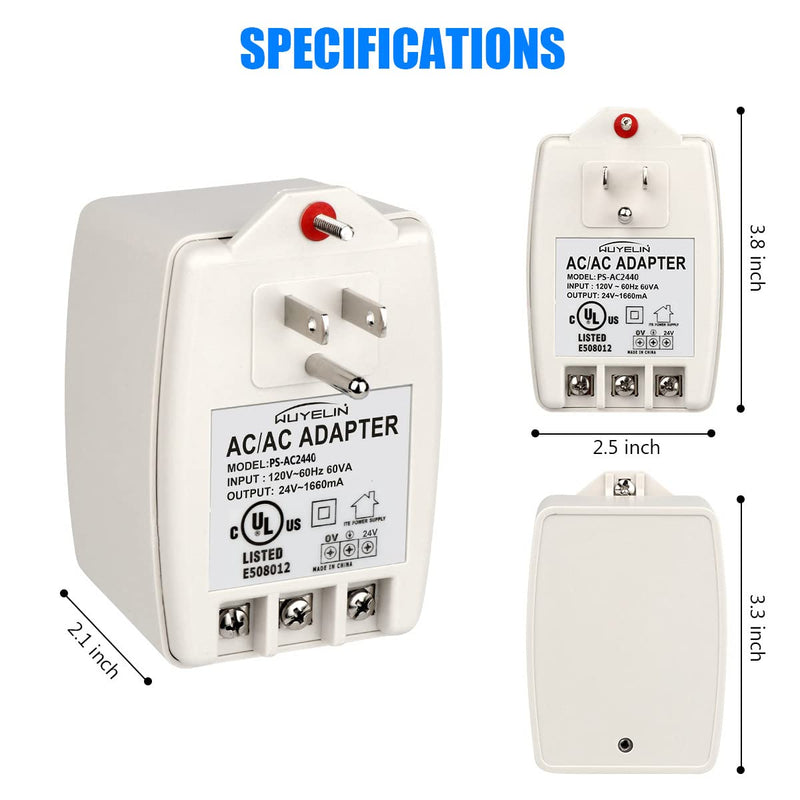 24VAC 40VA Plug in Transformer,Doorbell Transformer Compatible with All of Doorbell，Nest, Ecobee, Sensi and Honeywell Thermostat