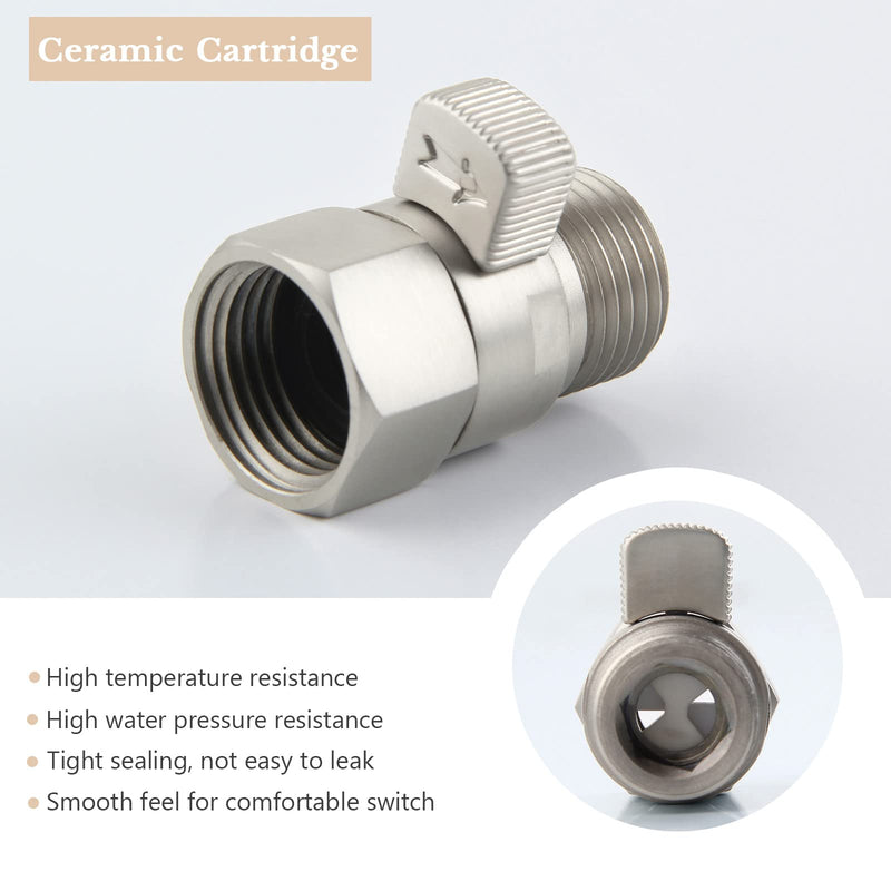 Water Flow Restrictor, APLusee Brass Shower Head Pressure Reducer, Shower Head Shut-Off Control Valve with Short Switch, Brushed Nickel