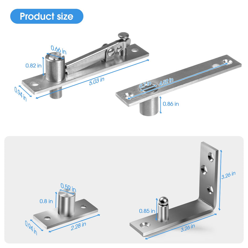 Pivot Hinge, Heavy Duty Pivot Door Hardware for Hidden Door Bookcase Hidden Door Hinge for Wood Secret Door 180 Degree Rotation Stainless Steel Invisible Pivot Hinge System - L Shape