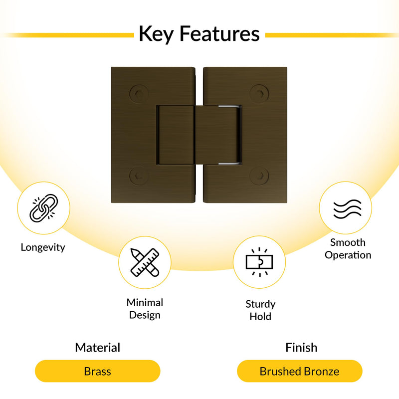 Brixwell 180 Degree Glass to Glass Standard Hinge, Brushed Bronze Finish