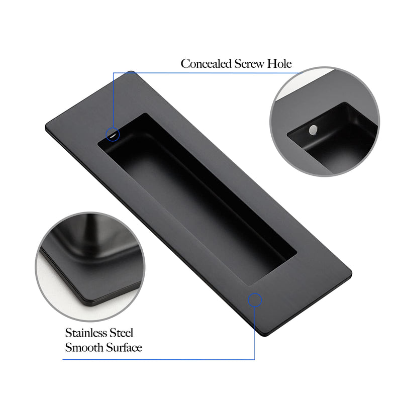 Ravinte 8 Pack Black Sliding Closet Door Handles Black Flush Pulls 4.72in Length Recessed Finger Pulls for Sliding Barn Door Sqaure Cabinet Pulls Stainless Steel 120mm