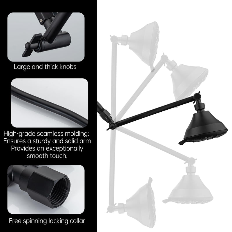 Joyrain 11-Inch Adjustable Shower Arm Extension | Unique Locking Gear Design | Universal G1/2 Fit for Standard Fixed Showerheads | Multiple Colors (Matte Black) Matte Black