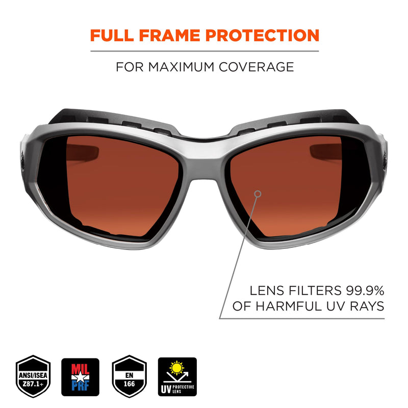 Ergodyne Skullerz Loki Convertible Polarized Safety Sunglasses, Copper Lens-Includes Gasket and Strap to Convert to Goggle,Polarized Copper Lens, Gray Frame Polarized Copper Lens, Gray Frame