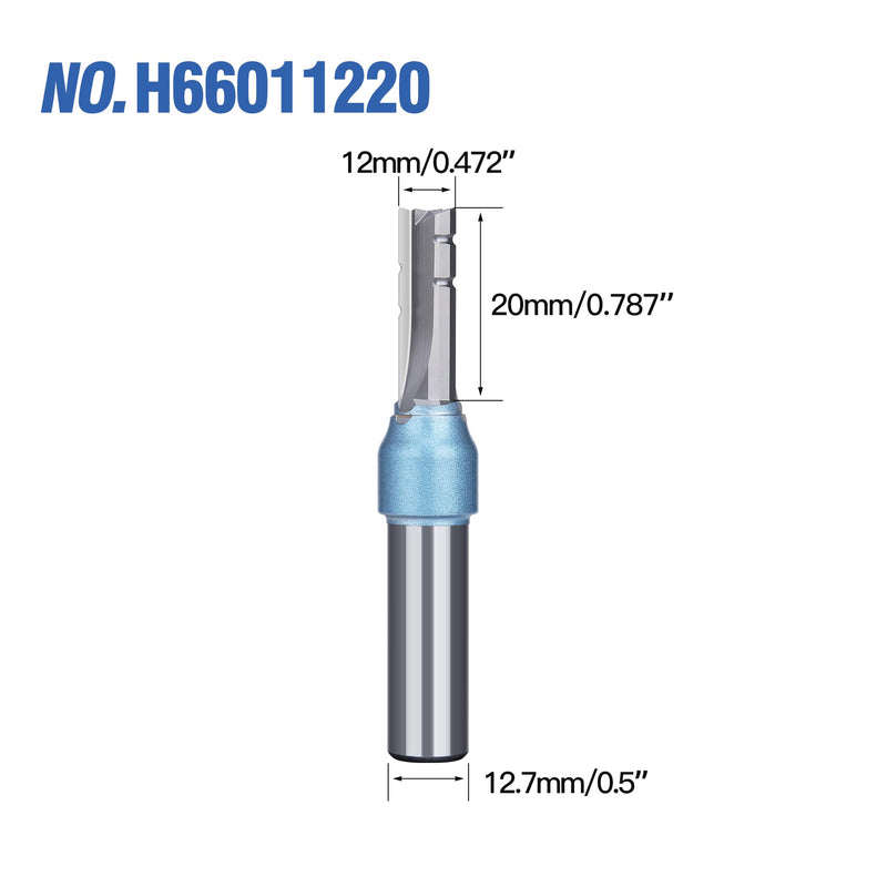 HUHAO TCT Straight Router Bit 1/2" Shank – 3 Flutes Slot Cutter Milling Cutter for Wood, CNC Trimming Slot Bits, TCT Cutters, 20mm Cutting Depth 1/2*12*20