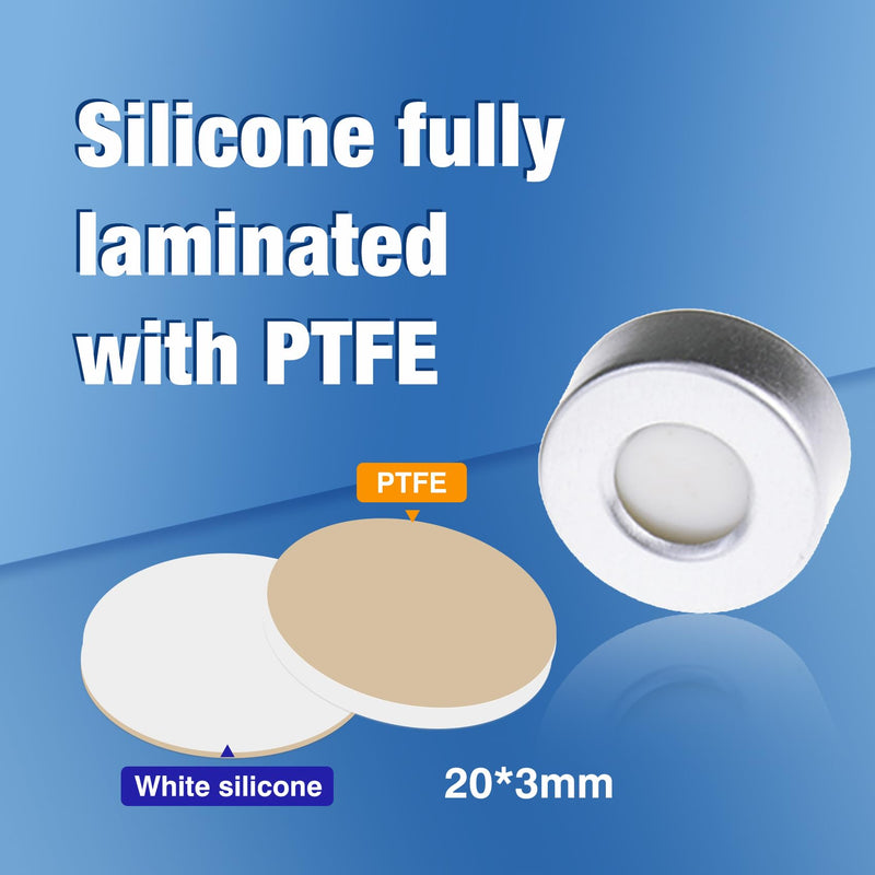ALWSCI 20 mm Closure Size, Aluminum Crimp Seal with Natural PTFE/White Silicone Septa for Headspace Vial (Case of 100)