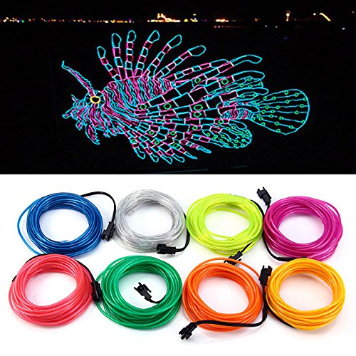 Searik LED Neon Light, 16.4ft/5m Portable EL Wire Glowing Rope Lights LED Strips with Battery Controller for Halloween Decorations Party Favor Festival DIY Car Clothes Decor (Light Blue) Light Blue