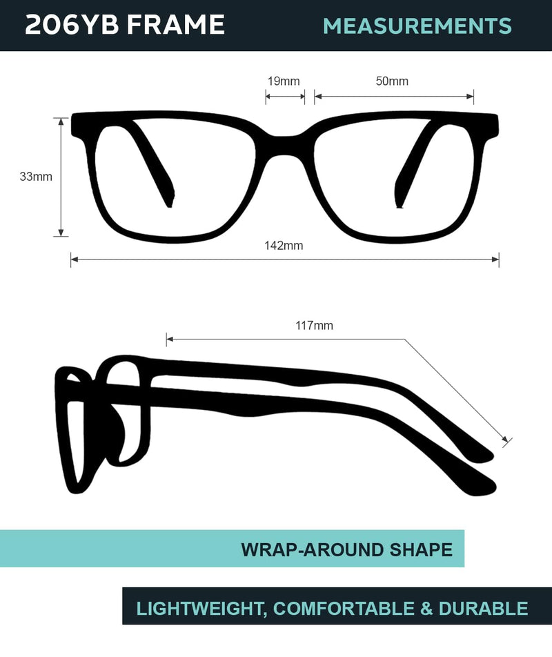 Safety Reading Glasses 206YB with Full Clear Magnifying Lenses, 1.00 to 3.00 Diopter, ANSI Z87 Approved Black/Yellow 2.75 Diopters