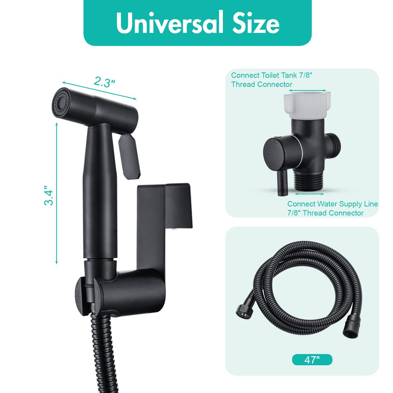 BARROCK Handheld Bidet Sprayer for Toilet, Stainless Steel Metal Made Baby Cloth Diaper Spraying Kit, Bathroom Toilet Bidet Attachment Set for Bathing Pets and Feminine Hygiene, Matte Black 1