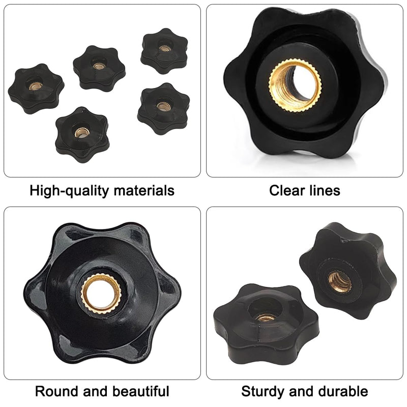6 Star T Track Knobs and Bolts Kit, 5 Pack 6 Star Knobs 1/4 Inch 20 Female + 5 Pack 1/4inch 20 Thread T Bolts, Threaded Hexagon Head Thru Knob Clamping Knobs Jig Knobs T Knob