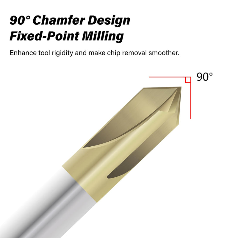 Carbide Chamfer End Mill 90 Degree 1/2" Shank Dia - V Groove CNC Carving Bits 4 Flutes ZrN Coating Milling Cutter V Bits for Alloy Steels, Hardened Steels 1/2 in 90°