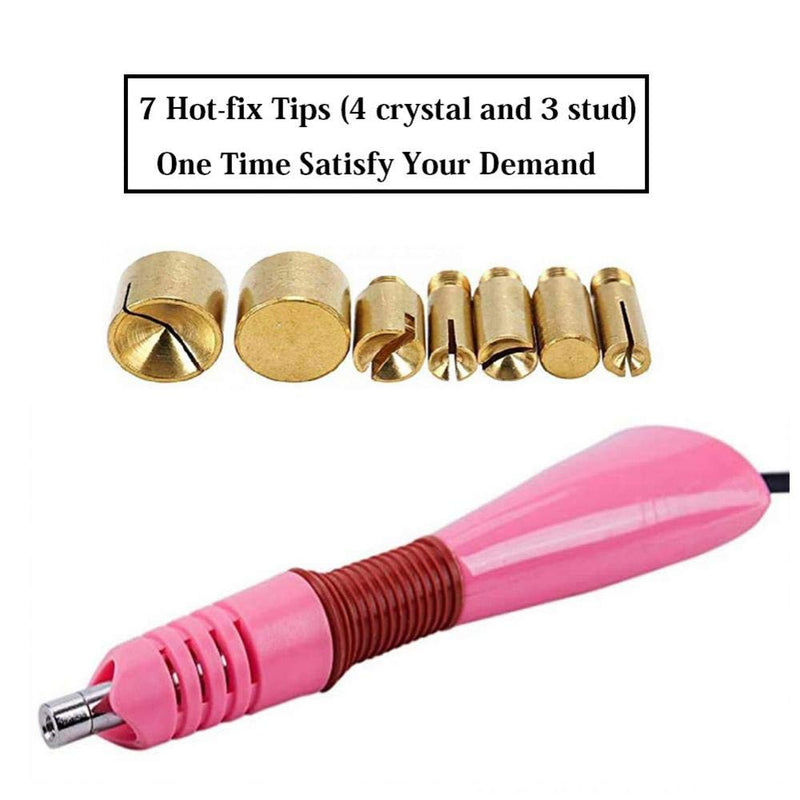 Hotfix Applicator,DIY Hot Fix Rhinestone Setter Applicator Wand Tool Kit Set with 7 Different Sizes Tips,Support Stand (Pink) pink