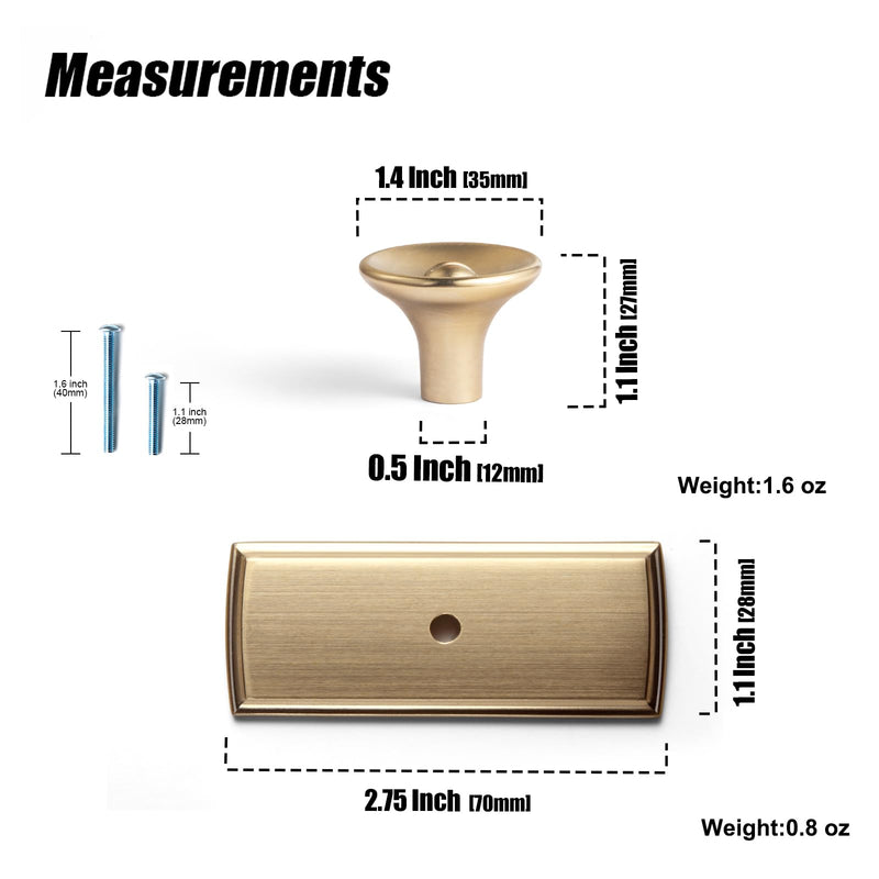 6 Pack Champagne Bronze Cabinet Knobs with Backplate, Modern Rectangular Drawer Pulls with Slotted Detail, Solid Zinc Alloy Hardware for Kitchen Cupboard, Dresser Escutcheon