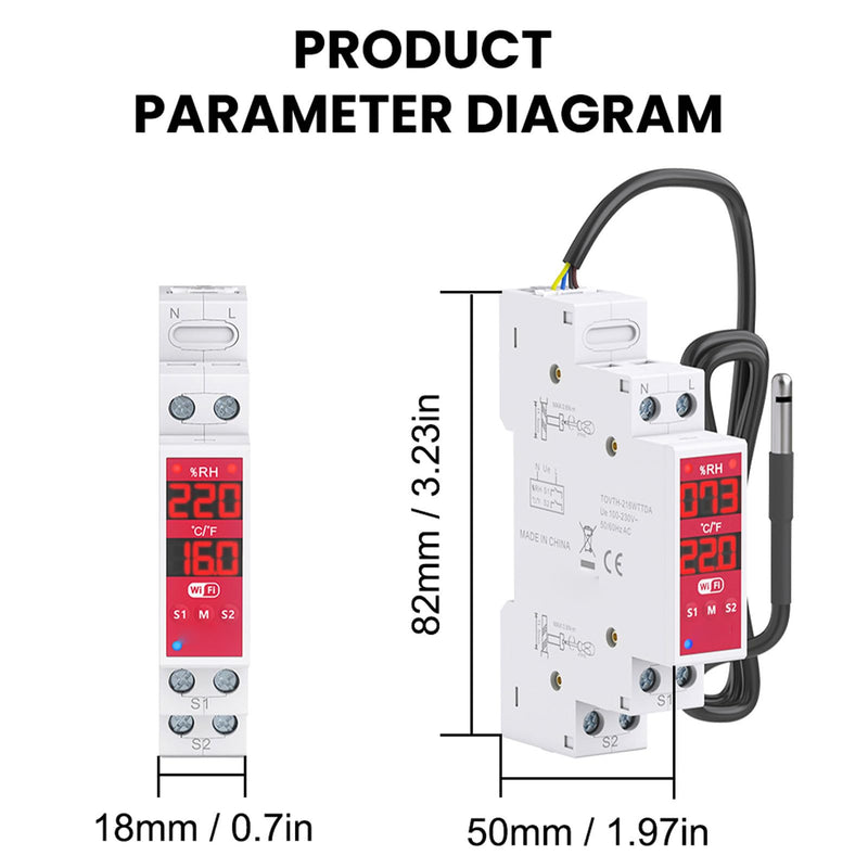 WiFi Temperature Humidity Sensor DIN Rail Mount WALFRONT Smart Switch Real Time Monitoring 24/7 for Incubators Breeding Farms