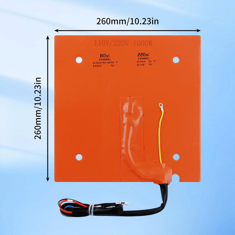 FYSETC Silicone Heating Mat for Anycubiic S1C: Replacement Heat Bed Plate AC110V/ 220V 1000W 258mm/ 9.8 in with Thermistor Probe Sensor and Bimetal Thermal Fuse for S1 Combo 3D Printer Parts
