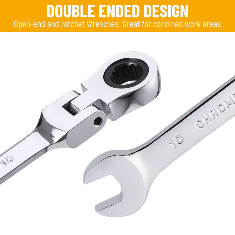 10mm Ratchet Wrench Flex Head: Box End Wrench 12Pt| Metric Ratcheting Combination Chrome Vanadium 10mm