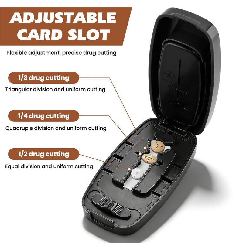 Pill Cutter Splitter for Small and Tiny Pills Portable Pill Cutter Precisely Cuts into 1/2, 1/3, 1/4 Wrap-Around Blade Guard Prevents Cuts(Color:Grey) Grey