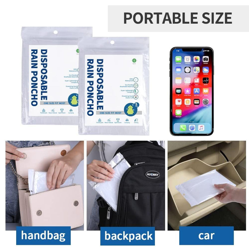 Opret 5/10/20 Pack Rain Ponchos, Disposable Emergency Ponchos Bulk Unisex Waterproof Raincoat for Adults with Drawstring Hood 5 Pcs