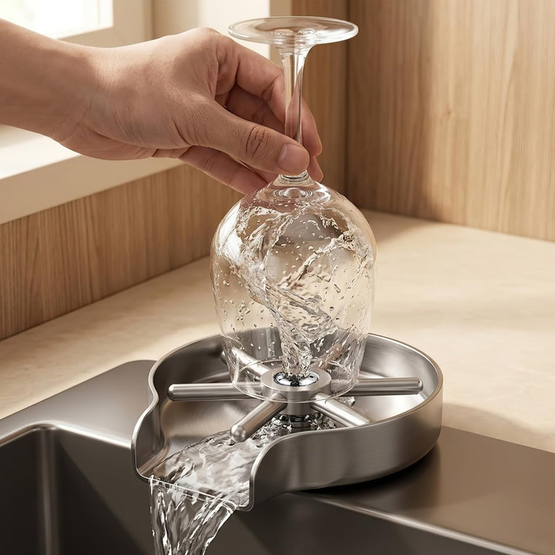Veemoon Glass Rinser Head Replacement Pitcher Rinser Stainless Steel Disk Bar Cup Washer Faucet Head Bottle Washer Snowflake Head Faucet Sink Attachment for Home Kitchen Bar Coffee (9997-02 (100MM))