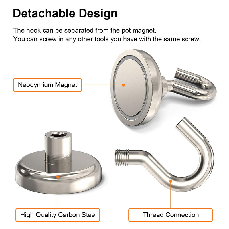 Magnetic Hooks Heavy Duty, 110 lbs Strong Magnet Hooks for Hanging, Magnet with Hook for Cruise, Refrigerator, Pack of 6 6 Pack-110 lb Silver