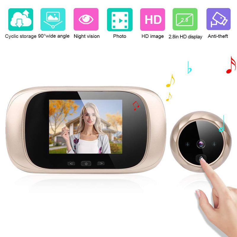 Tbest Digital Peephole viewer for Front Door Camera peep Holes with doorbell Apartment Eye The Building,Kits 2.8in TFT LCD Visual Door Viewer IR Night Vision Cyclic Storage Camera Gold