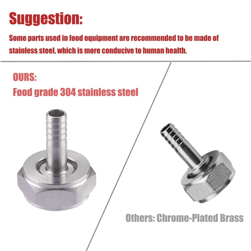 2PCS Keg Coupler Barb Connector,Stainless Steel 304 Beer Kegerator Sankey Couplers,Hex Nut 5/8"G Thread x 1/4" Barb Beer Line Tailpiece Nipple Fitting with Sealing Gasket Washer 1/4"Barb 2PCS
