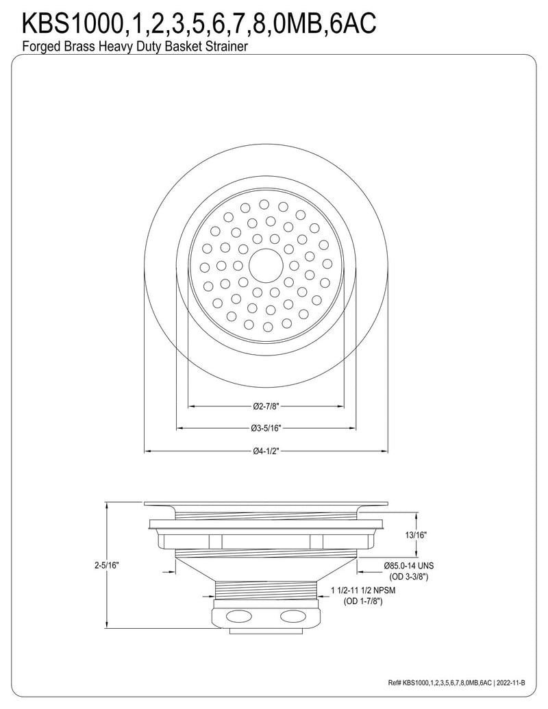 Kingston KBS1002 Kitchen Sink Basket Strainer, Polished Brass