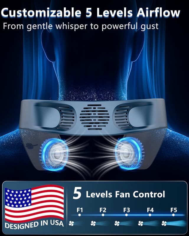 Neck Air Conditioner with Cooling Plate,Portable Neck Fan Air Conditioner,Recargable Long Life Bladless Personal Fan for Neck,Silent Headphone Round Conditioning Unit Gadgets for Travel Camping Disney Blue