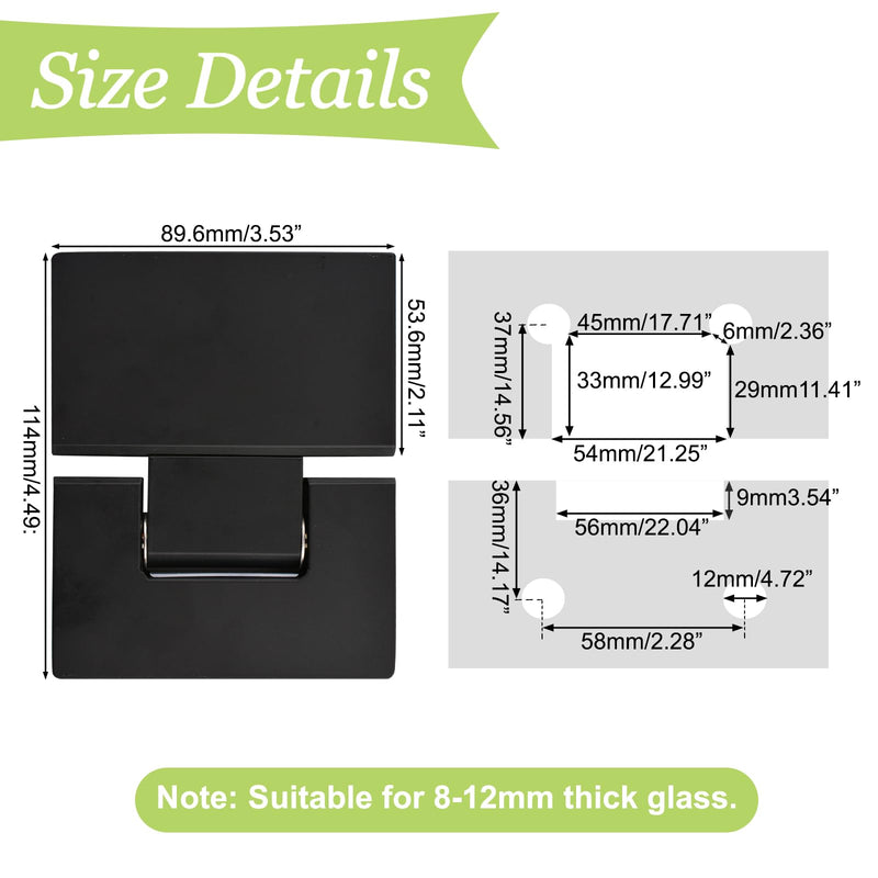 180 Degree Stainless Steel Glass Door Clamp Heavy Duty Shower Door Hinge Replacement, Fits 8-12mm Thickness Glass Panel - Matte Black