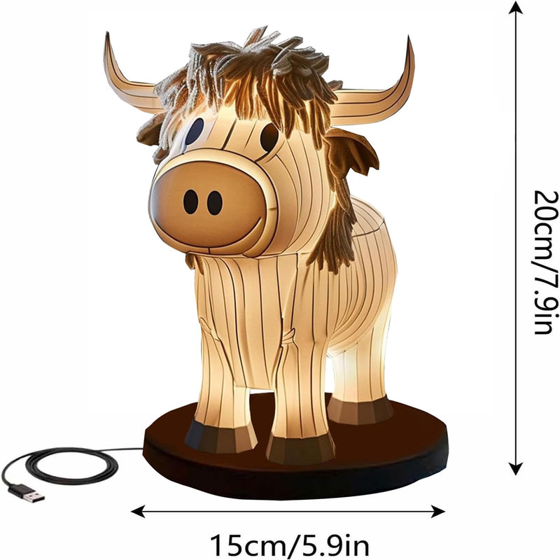 Cow Yak Table Lamp,Small Animal Night Light,Highland Cow Table Lamp with USB,Portable Table Lamp Painted Cow Decorations for Living Room Bedroom, Bedside Lamp Gift for Girls Mom（Highland Cow） B