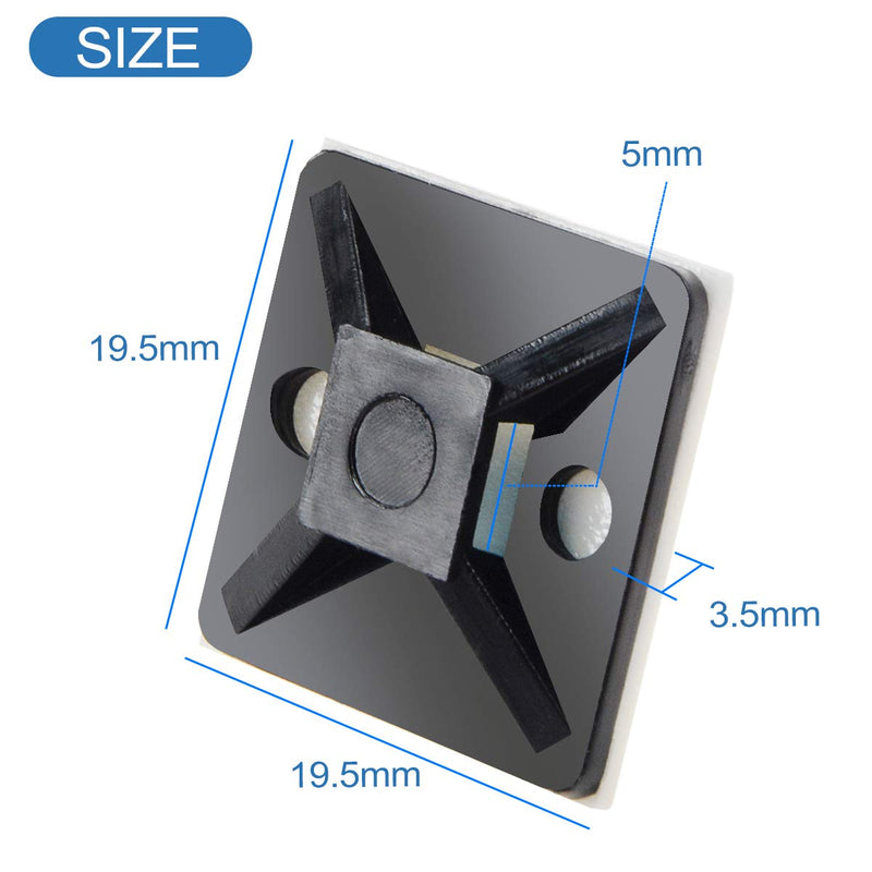 XHF 100 PCS 3/4" Black Self Adhesive Cable Zip Tie Mounts Wire Cable Clips Holders Management Anchors Organizer Holders Squares(HS-101S) 3/4"-100pcs
