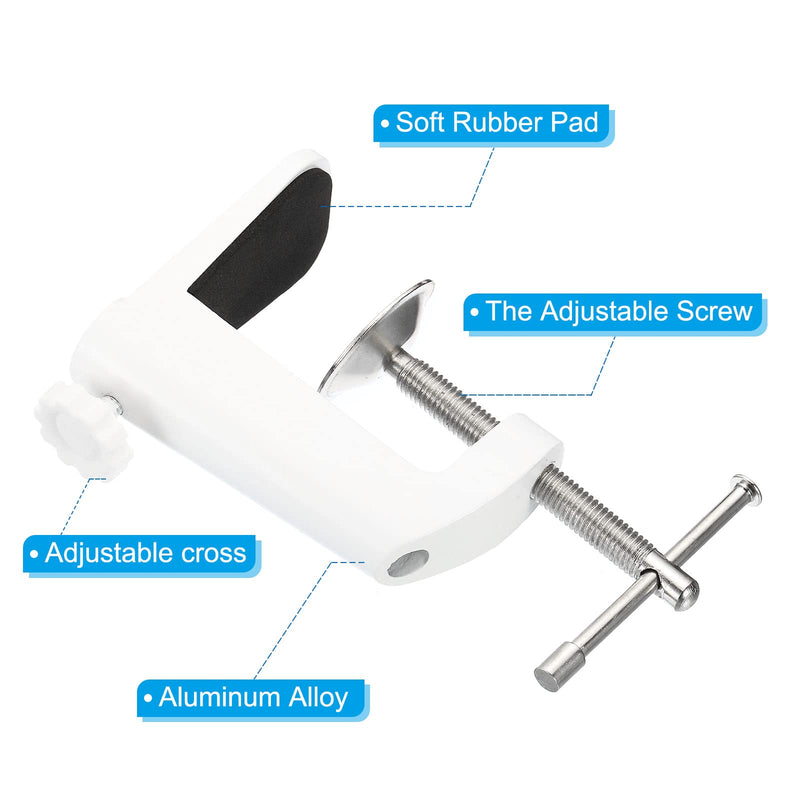 PATIKIL 0.29"/0.47" Hole Dia. Desk Table Mount Clamp, Universal C Shape Desk Clamp with Adjustable Screw for Microphone Arm Lamp Stand, White 1