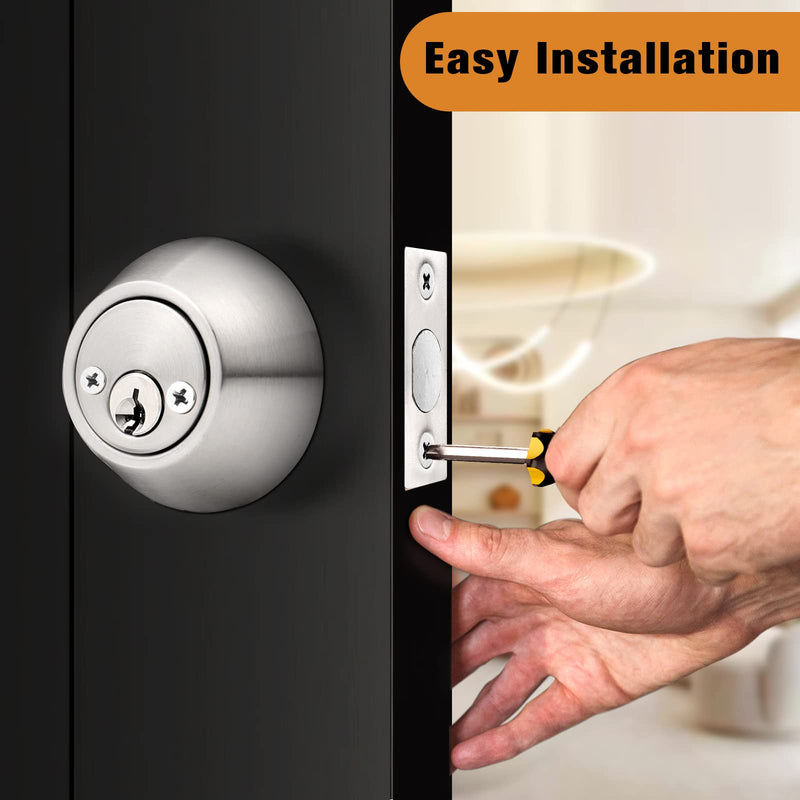 Probrico 2 Pack Satin Brushed Nickel Double Cylinder Deadbolt Lock, Round Keyed Both Side Door Lock,Keyed Alike