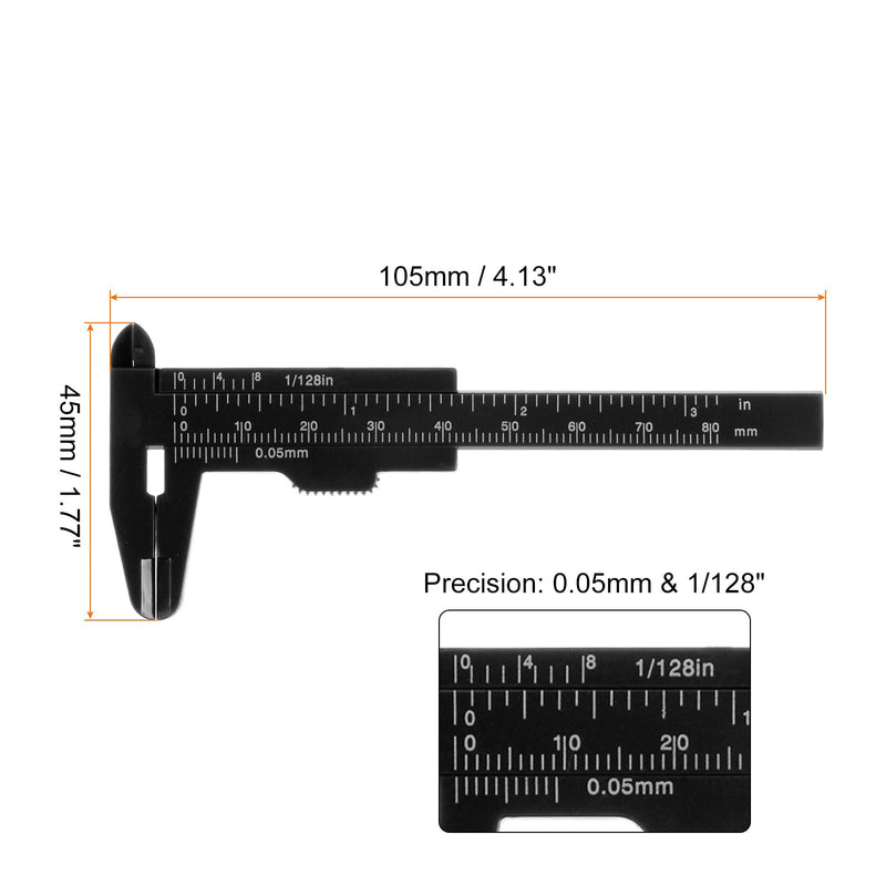 HARFINGTON 10pcs Mini Plastic Vernier Caliper 80mm/3 Inch Double Scale Metric Inch Sliding Gauge Measuring Tool Ruler for Inside Outside Depth Measuring, Black 0-80mm 10