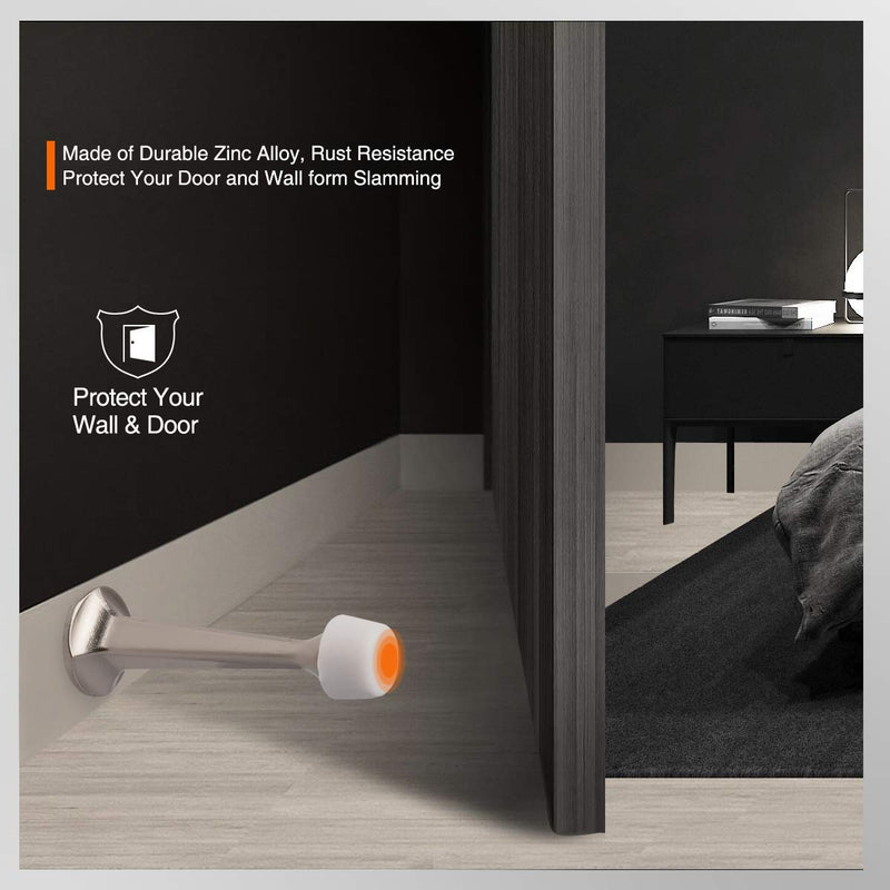 2 Pack Solid Rigid Door Stops - Heavy Duty Door Stoppers Wall Protector with Soft Rubber Tips, Satin Nickel 2 Pack
