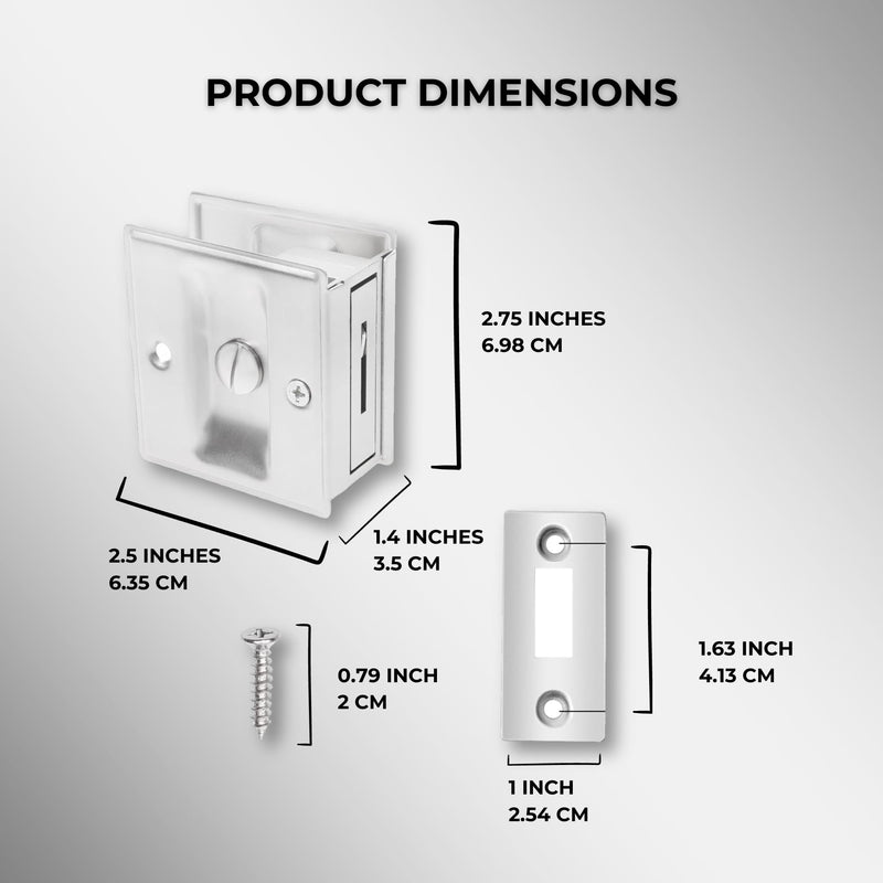 Eco-Fused Pocket Sliding Door Lock - Brushed Nickel Privacy Door Pull with Lock - Reversible - Compatible with Most Doors - Easy Grip - Doors with Thickness 1-3/8” (3.49 cm) 2x Brushed Nickle - Sliding Door Lock