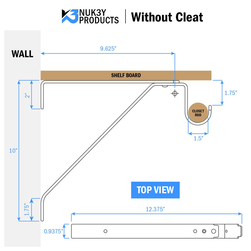 Nuk3y Heavy Duty Adjustable Shelf Rod Support Bracket (White) White