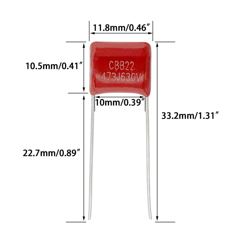 20pcs CBB22 630V 473J 0.047UF 47NF Metallized Polypropylene Film Capacitors Assortment Kit Pin Pitch 10 20