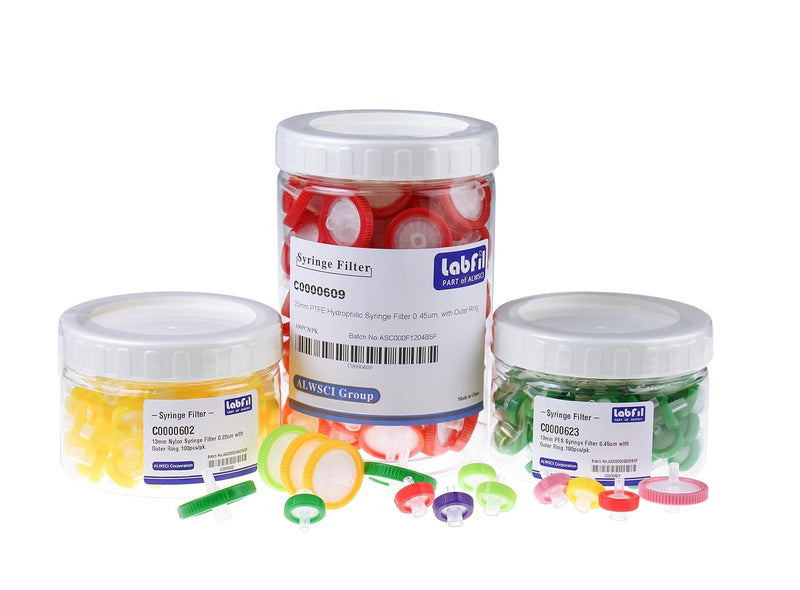 Syringe Filters PVDF Hydrophilic Filtration 0.45um 13mm Membrane Diameter Lab PVDF Membrane Disc Non-Sterile by Labfil, Pack of 100 13mm Syringe filter 0.45um PVDF Hydrophilic Filtration