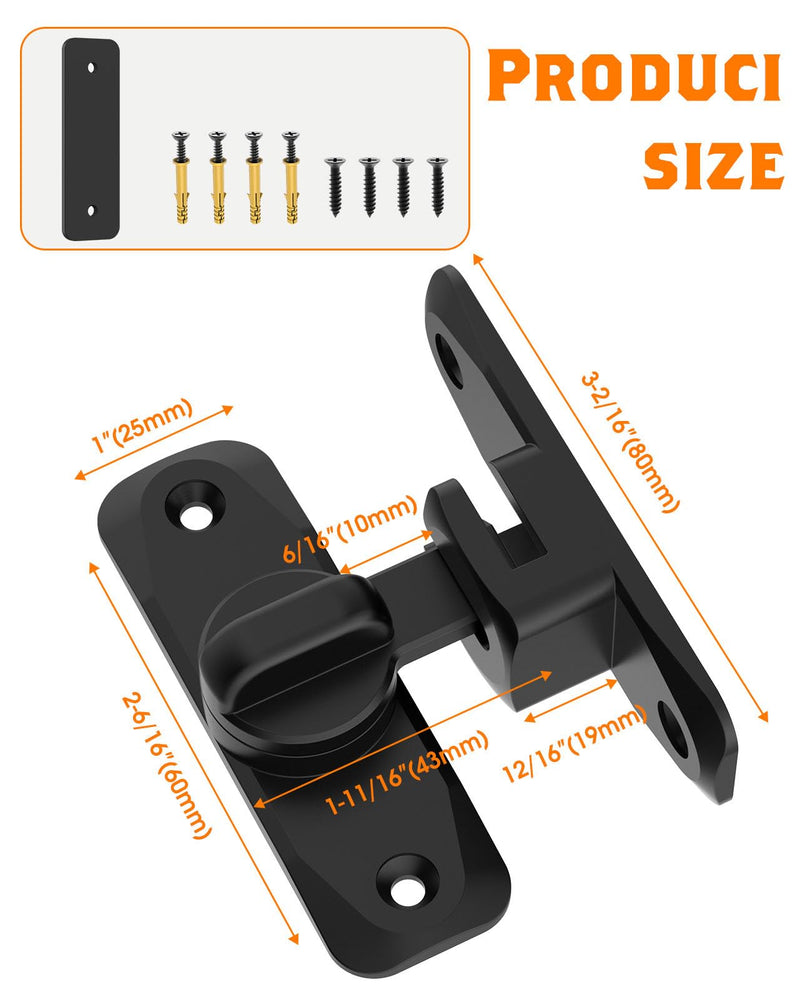 90/180 Degree Barn Door Lock, Small Flip Gate Latches Hardware, Security Sliding Door Latch Lock fo Cabinets, Barn, Bathroom, Garden (Black-2Pcs) Black-2Pcs