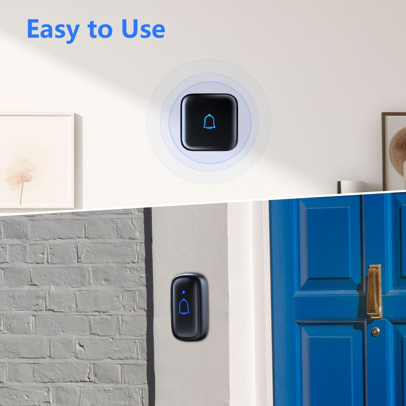 Doorbell Wireless Doorbell IP66 Waterproof 1000 Feet with 56 Chimes 115dB 7 volume levels Mute Mode & LED Flash Doorbell Ringer Wireless for Kids Room Teachers Classroom Home Office & Hearing-Impaired Mini Black