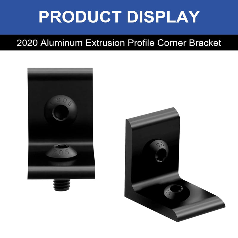 24 Pack 2020 Corner Bracket Connector 20 Series Aluminum Extrusion Profile Accessories Hardware, 90 Degree Angle Bracket for 20x20 Extruded Aluminum Black 20-Corner 2Hole