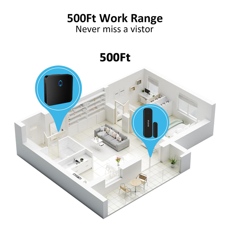 SECRUI Door Chime, Wireless Door Chimes When Door Open Entry for Business/Home/Office/Store (500ft Range 32 Chimes Adjustable Volume) Door Ringer Alert Buzzer Alarm with - 1 sensors 1 sensor 1 receiver Black